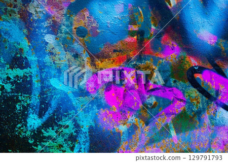 Vibrant Neon Blue, Pink, Orange Graffiti Wall, Texture 90s, Y2K Aesthetic Vibrant Neon Blue, Pink, Orange Graffiti Wall, Texture 90s, Y2K Aesthetic 129791793