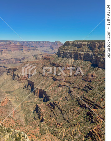 Grand Canyon layered cliffs and hiking trails in Arizona, USA 129791834