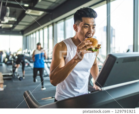 學員邊吃漢堡邊跑步 訓練館 Junk Up Gym 129791921