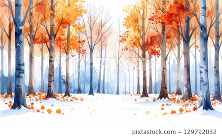 AI 影像：秋季樹葉繽紛的森林 129792032