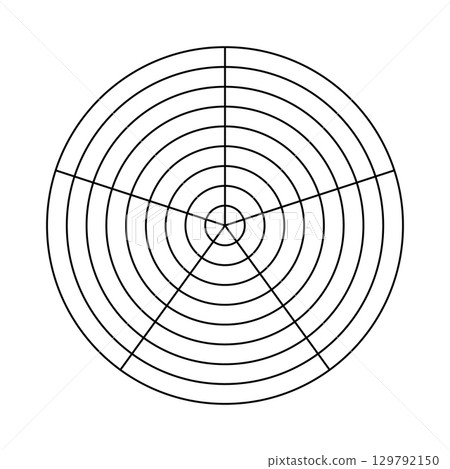 Polar grid of 8 concentric circles and 5 segments. Circle black diagram of life style balance. Wheel of life template.Blank polar graph paper. Tool for visualizing all areas of life. Polar grid of 8 concentric circles and 5 segments. Circle black diagram of life style balance. Wheel of life template.Blank polar graph paper. Tool for visualizing all areas of life. 129792150