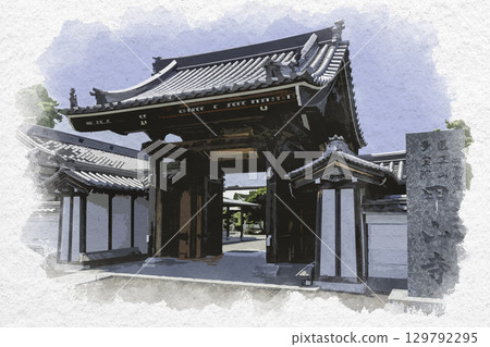 Watercolor painting of the 74th temple of the 88 Shikoku Pilgrimage Route, Koyama Temple, Zentsuji City, Kagawa Prefecture 129792295