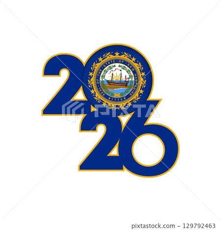 2026 banner with New Hampshire flag inside. 2026 banner with New Hampshire flag inside. 129792463