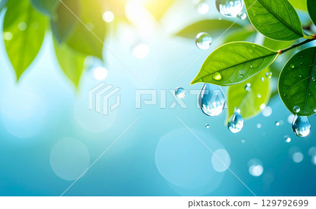 Water droplets and leaves background material 129792699