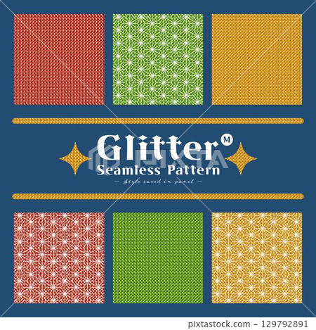 閃閃發光的無縫圖案背景素材 - 聖誕色彩和星形向量插圖 - M 套裝 129792891