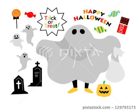 Halloween cute children's costume illustration set 129793173