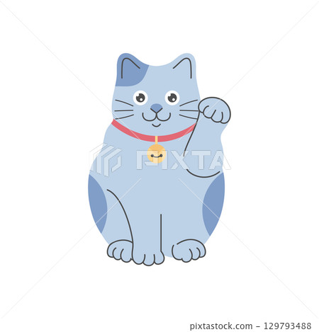 Simple hand drawn Maneki neko lucky cat isolated on white background. Vector illustration Simple hand drawn Maneki neko lucky cat isolated on white background. Vector illustration 129793488
