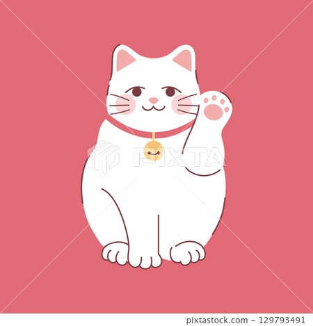 Hand drawn Maneki neko lucky cat with a raised paw. Symbol of wealth and luck. Vector illustration Hand drawn Maneki neko lucky cat with a raised paw. Symbol of wealth and luck. Vector illustration 129793491