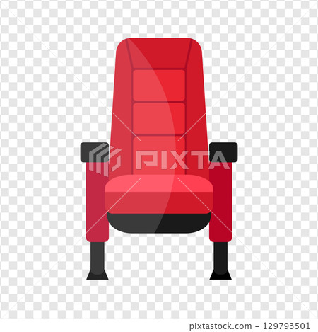 Red movie theater chair icon symbol. Cinema seat isolated on transparent background. Vector illustration 129793501