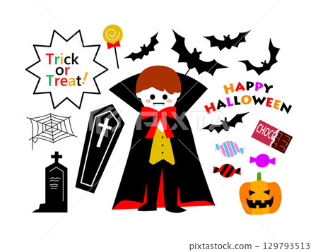 萬聖節可愛兒童服裝插圖集 129793513