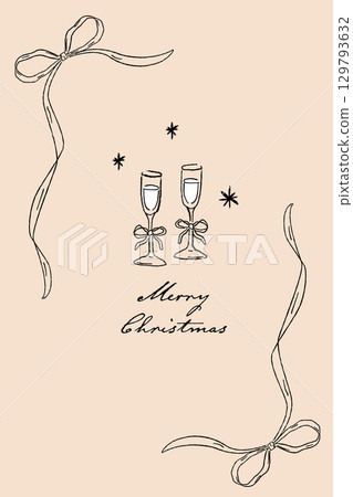 聖誕卡設計模板：香檳杯和緞帶 129793632
