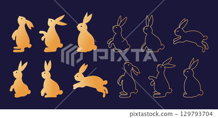 Playful Rabbit Set in Various Poses Playful Rabbit Set in Various Poses 129793704
