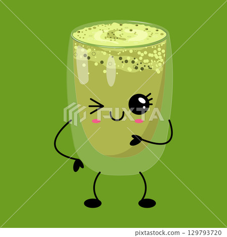 Cute Matcha Drink with Wink Cute Matcha Drink with Wink 129793720