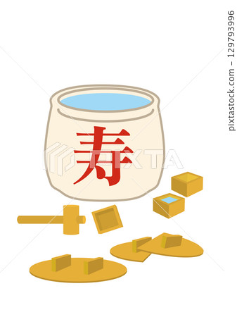 Kagami-biraki barrel sake and masu sake cups Kagami-biraki barrel sake and masu sake cups 129793996