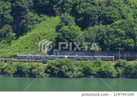 Takahashi River in early summer and the Hakubi Line 213 series train (four-car train) 129794100