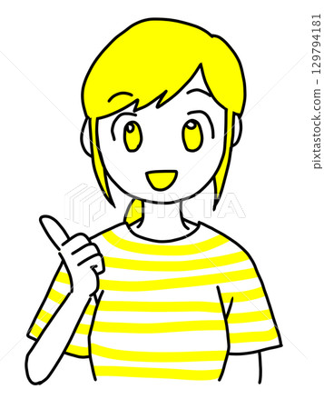 A young woman explaining with a smile (yellow) 129794181