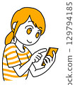 Woman operating a smartphone (orange) 129794185