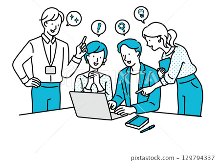 會議、討論、會議、創意生成、藍色氣泡 129794337