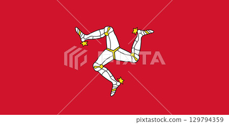 The flag features a triskelion symbol with three armored legs, set against a bright red background. This emblem represents the Isle of Man rich cultural heritage and identity. 129794359