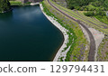 Lake Tanzawa and Miho Dam embankment (aerial view), Yamakita Town, Minamiashigara District, Kanagawa Prefecture, Japan 129794431