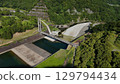 Matsugayama Bridge at Miho Dam (aerial view), Yamakita Town, Minamiashigara District, Kanagawa Prefecture, Japan 129794434