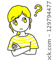A woman thinking with her arms folded (yellow) 129794477