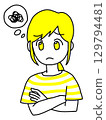 A worried woman with her arms crossed (yellow) 129794481