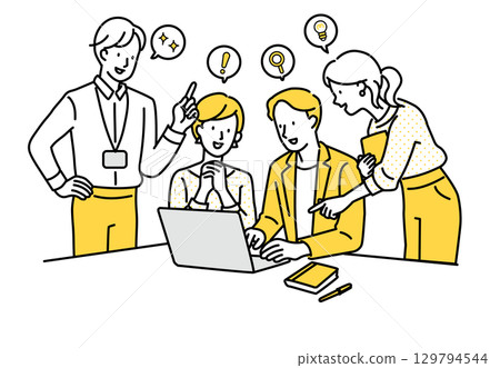 會議、討論、會議、創意生成、黃色氣泡 129794544