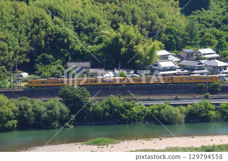 Takahashi River in early summer and the Hakubi Line 115 series train (four-car train: one-man train) 129794558