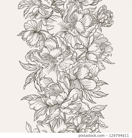 Vertical seamless floral border with peony Vertical seamless floral border with peony 129794811