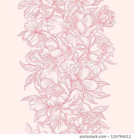 Vertical floral border pink peony Vertical floral border pink peony 129794812