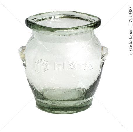 Empty recycled green glass jar with handles isolated on white background Empty recycled green glass jar with handles isolated on white background 129794873