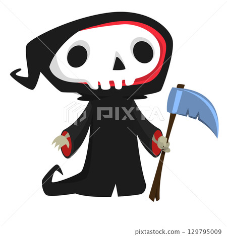 Funny cartoon grim reaper character design.  129795009