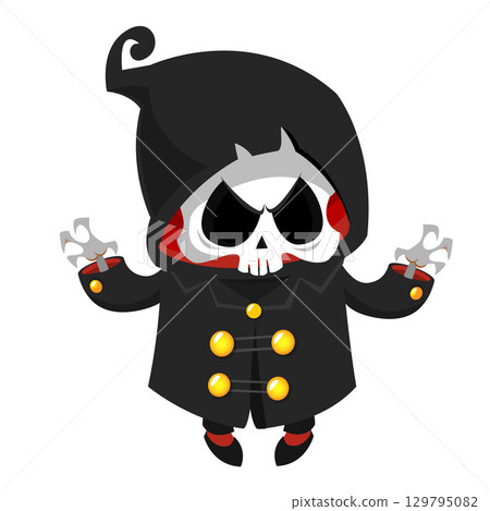 Funny cartoon grim reaper character design.  129795082