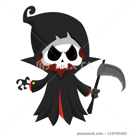 Funny cartoon grim reaper character design.  129795085