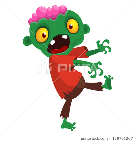 Cartoon funny green zombie. Halloween vector illustration 129795267