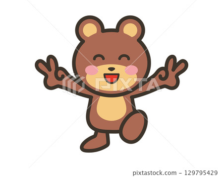 Cute bear character illustration in a good mood with a double peace sign 129795429