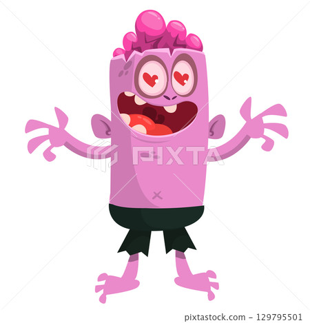 Cartoon funny zombie in love. St Valentines vector illustration of zombie creature. Cartoon funny zombie in love. St Valentines vector illustration of zombie creature. 129795501