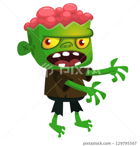 Cartoon funny green zombie character design. Halloween monster vector illustration Cartoon funny green zombie character design. Halloween monster vector illustration 129795507