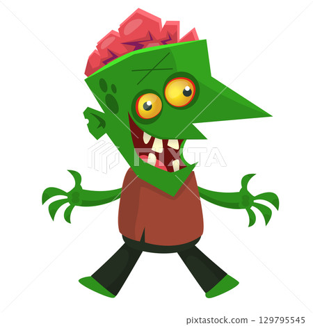 Cartoon funny green zombie character design. Halloween monster vector illustration 129795545