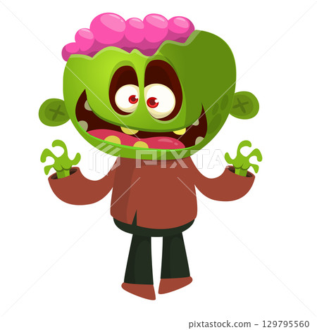 Cartoon funny green zombie character design. Halloween monster vector illustration Cartoon funny green zombie character design. Halloween monster vector illustration 129795560