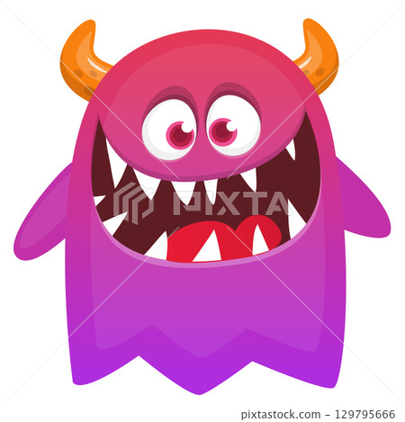 Cartoon ghost with funny excited face expression waving hands . Vector illustration isolated on white. Halloween design Cartoon ghost with funny excited face expression waving hands . Vector illustration isolated on white. Halloween design 129795666