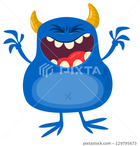 Cartoon cute alien with funny excited face expression waving hands . Vector illustration isolated on white. Halloween design Cartoon cute alien with funny excited face expression waving hands . Vector illustration isolated on white. Halloween design 129795673