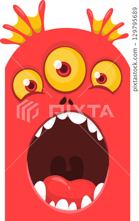 Funny cartoon monster character face expression. Illustration of cute and happy creature design for Halloween party decoration or package design Funny cartoon monster character face expression. Illustration of cute and happy creature design for Halloween party decoration or package design 129795689
