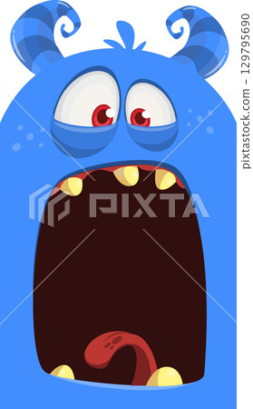 Funny cartoon monster character face expression. Illustration of cute and happy creature design for Halloween party decoration or package design Funny cartoon monster character face expression. Illustration of cute and happy creature design for Halloween party decoration or package design 129795690