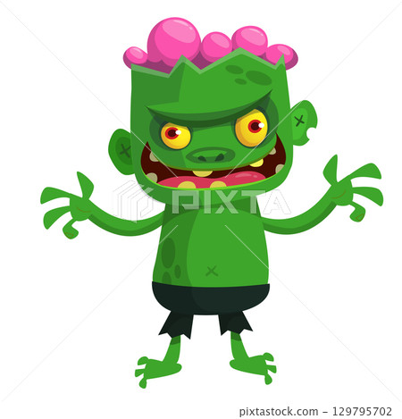 Cartoon funny green zombie character design. Halloween monster vector illustration 129795702