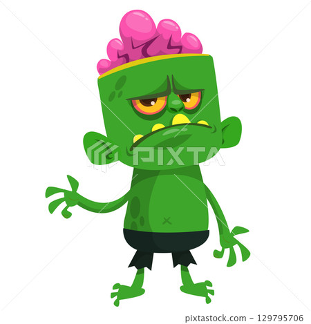 Cartoon funny green zombie character design. Halloween monster vector illustration Cartoon funny green zombie character design. Halloween monster vector illustration 129795706