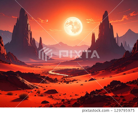 Desolate red desert 129795975