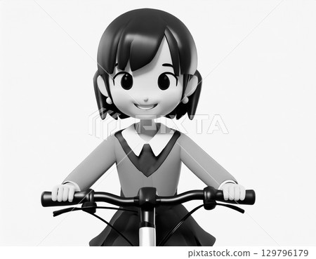 Smiling woman riding a bicycle. Waist up. AI-generated image. Smiling woman riding a bicycle. Waist up. AI-generated image. 129796179