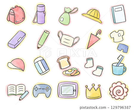 可愛的水彩學校圖標集/可愛的學校圖標 可愛的水彩學校圖標集/可愛的學校圖標 129796387